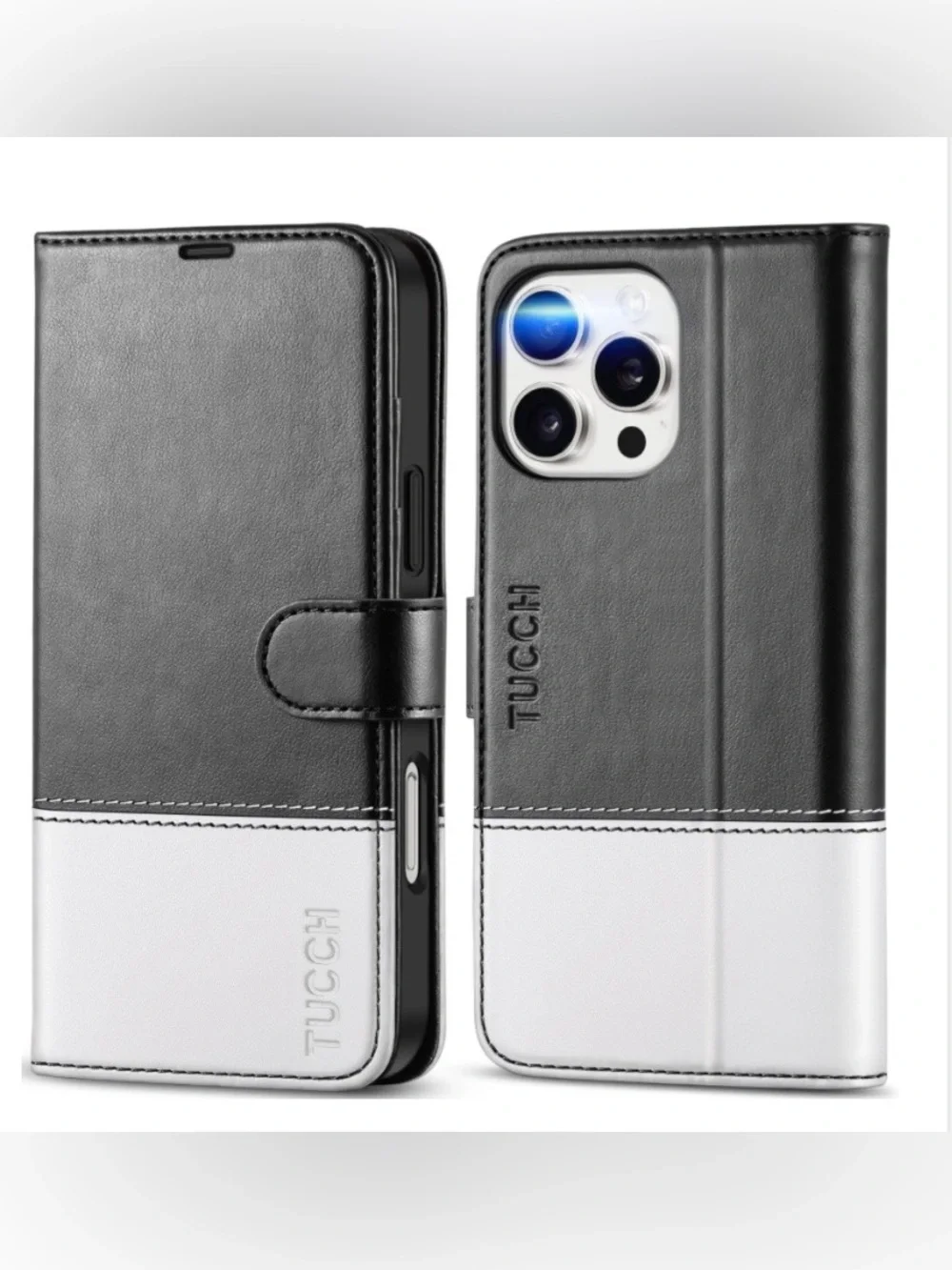 iPhone 16 Pro Max Wallet Case RFID Protection 4 Card Holders 6.9” BLACK WHITE